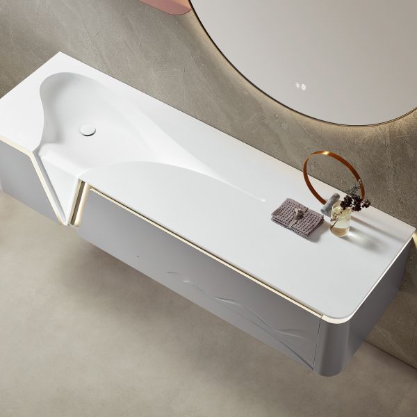 Комплект мебели для ванной Black&White Gravity V-2400 Hettich drawers Corian no-hole mirror LED Anti-fog