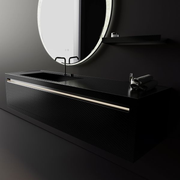 Комплект мебели для ванной Black&White Gravity V-2408 Unihopper drawers Carbon Fiber 2-hole mirror LED Anti-fog