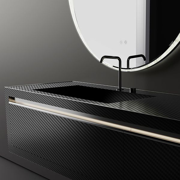 Комплект мебели для ванной Black&White Gravity V-2408 Unihopper drawers Carbon Fiber 2-hole mirror LED Anti-fog