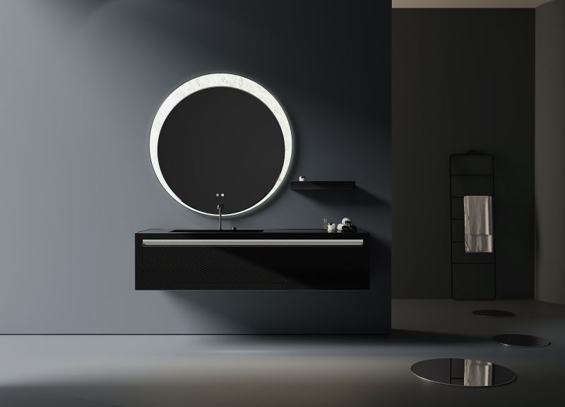 Комплект мебели для ванной Black&White Gravity V-2408 Unihopper drawers Carbon Fiber 2-hole mirror LED Anti-fog