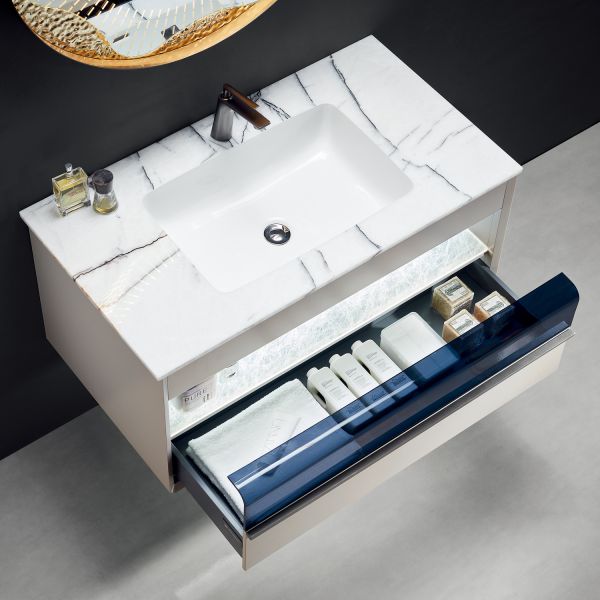 Комплект мебели для ванной Black&White Gravity V-2433 Unihopper drawers Marble 1-hole mirror LED Anti-fog