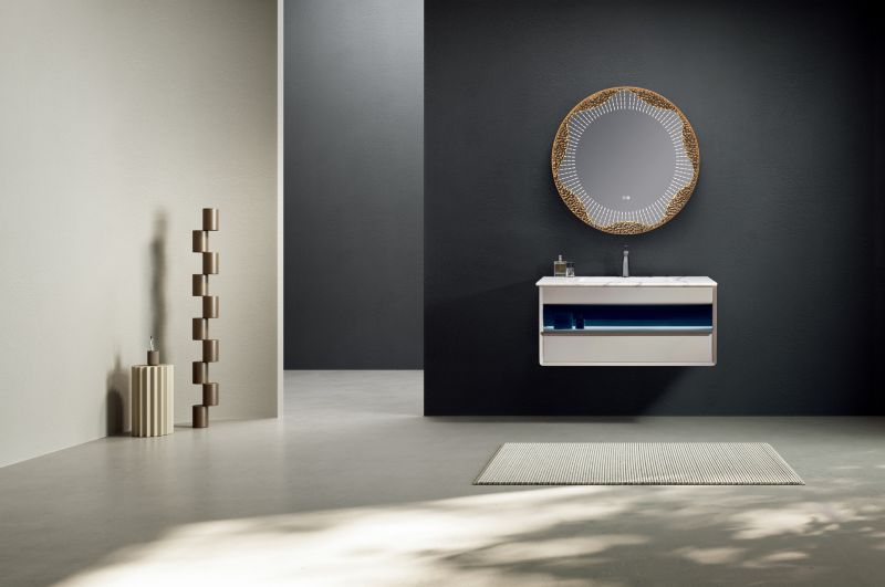 Комплект мебели для ванной Black&White Gravity V-2433 Unihopper drawers Marble 1-hole mirror LED Anti-fog