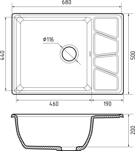 Мойка кухонная GranFest VERTEX VV-680L топаз