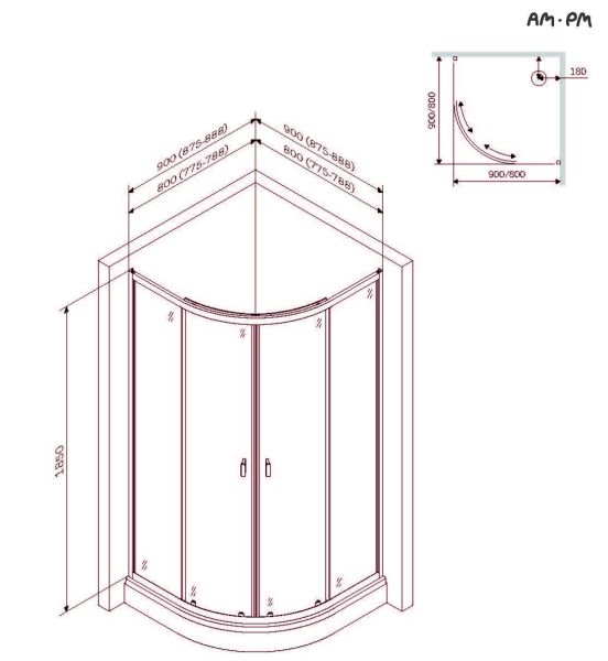 Душевой уголок Am.Pm X-Joy W88E-205-090BT 90x90
