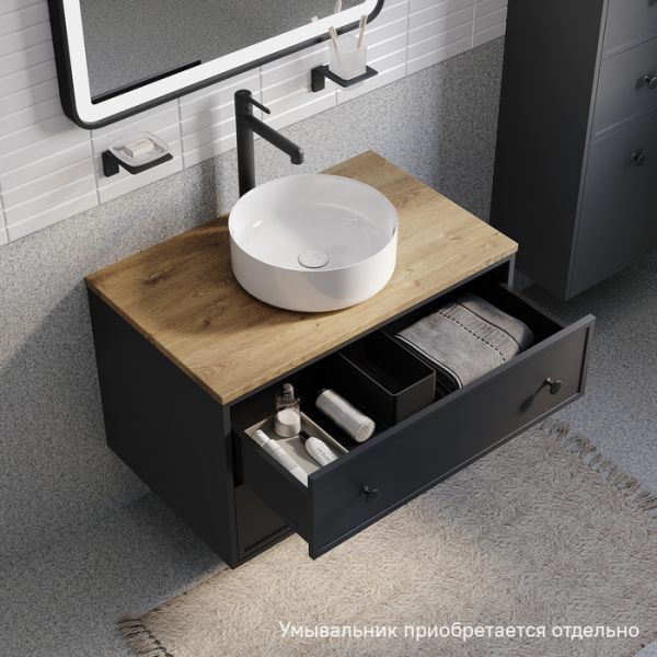 Тумба подвесная IDDIS Torr TOR80DVi95K со столешницей 80см дуб верона/тёмно-серый