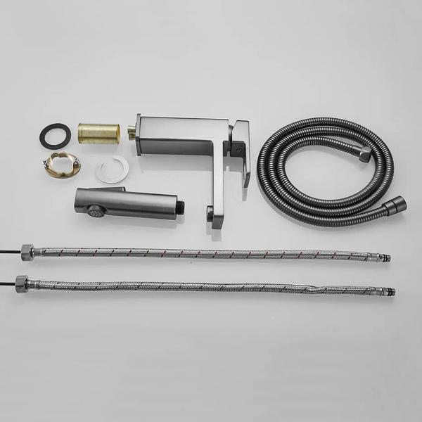 Смеситель для раковины с гигиеническим душем Shevanik S8271T оружейная сталь