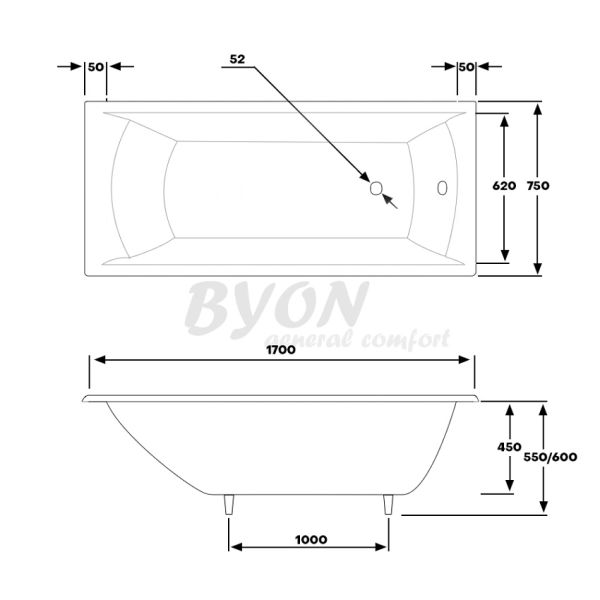 Ванна чугунная Byon Milan 170x75x45