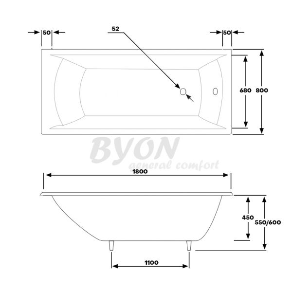 Ванна чугунная Byon Milan 180x80x45