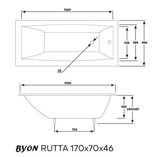 Ванна чугунная Byon Rutta 170x70x46