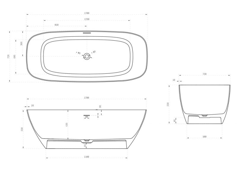 Ванна из искусственного камня ABBER Stein AS9612-1.7 170x72см белый матовый