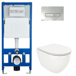 Комплект Cerutti SPA инсталляция CR555 подвесной безободковый унитаз Ticino Aria CT8911 кнопка смыва CR02CH