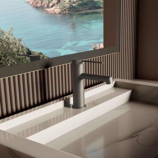 Смеситель для раковины Vincea Rim VBF-2RM1GM, вороненая сталь