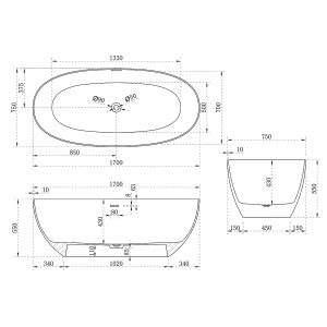 Ванна из искусственного камня Vincea VBT-6S01MW 170x75 Белая матовая без гидромассажа