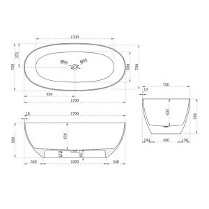 Ванна из полиэфирной смолы Vincea VBT-6T01B 170x75 Черная матовая без гидромассажа
