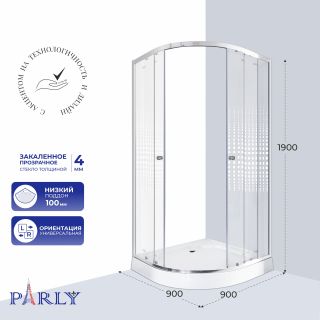 Душевой уголок Parly Z9111N 90x90 см профиль хром стекло прозрачное с рисунком