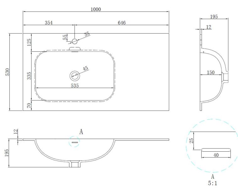 Раковина Vincea Elise VCB-4EL100MW-L, Corian левая, цвет белый матовый