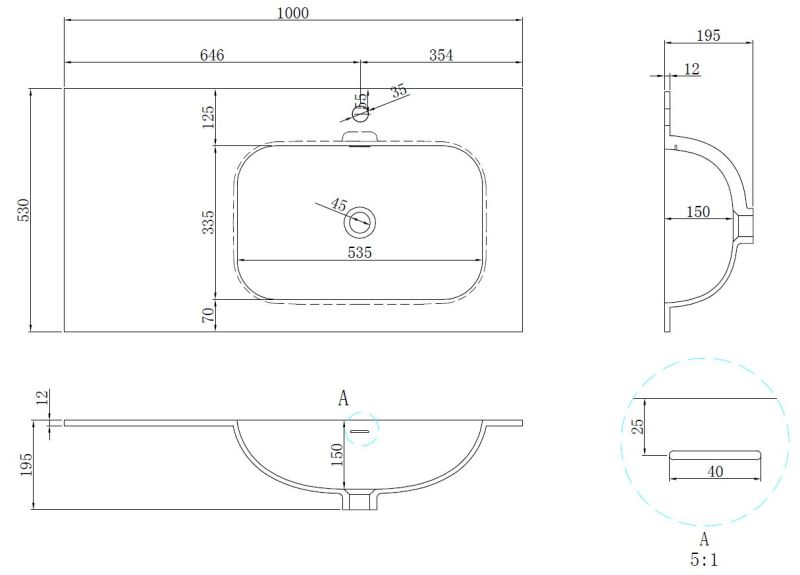Раковина Vincea Elise VCB-4EL100MW-R, Corian правая, цвет белый матовый