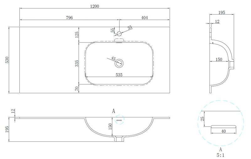 Раковина Vincea Elise VCB-4EL120MW-R, Corian правая, цвет белый матовый