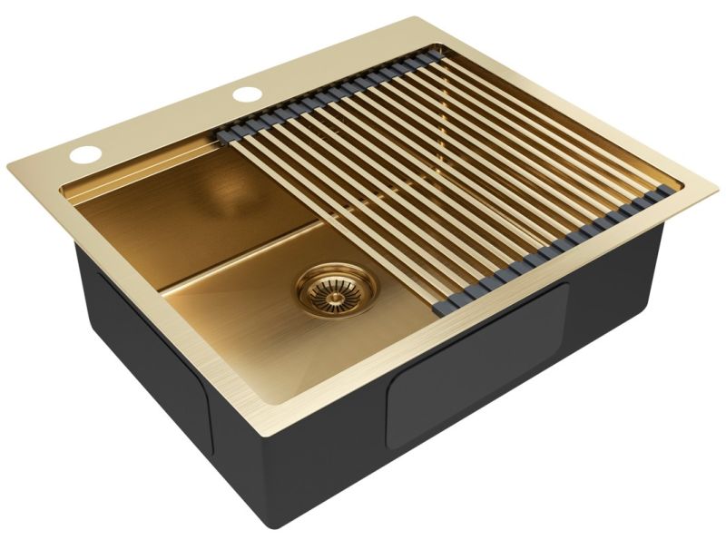Комплект Paulmark: мойка Brim-Pro 60 и ролл-мат Pro PM705951-BG+R405-BG брашированное золото Комплект Paulmark: мойка Brim-Pro 60 и ролл-мат Pro PM705951-BG+R405-BG брашированное золото