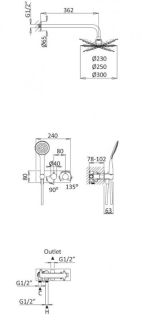 Душевая система встраиваемого монтажа с термостатическим смесителем с верхним и ручным душем, сатин Cezares CZR-B-VDIM-T-BIO
