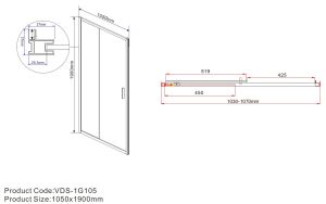 Душевая дверь Garda VDS-1G105CLB, 1050, черный, стекло прозрачное
