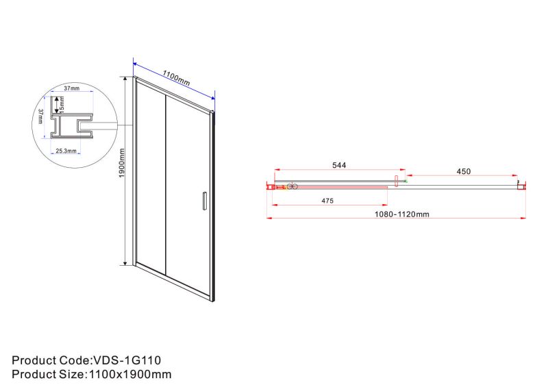 Душевая дверь Garda VDS-1G110CLGM, 1100, вороненая сталь, стекло прозрачное