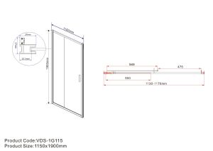 Душевая дверь Garda VDS-1G115CLB, 1150, черный, стекло прозрачное