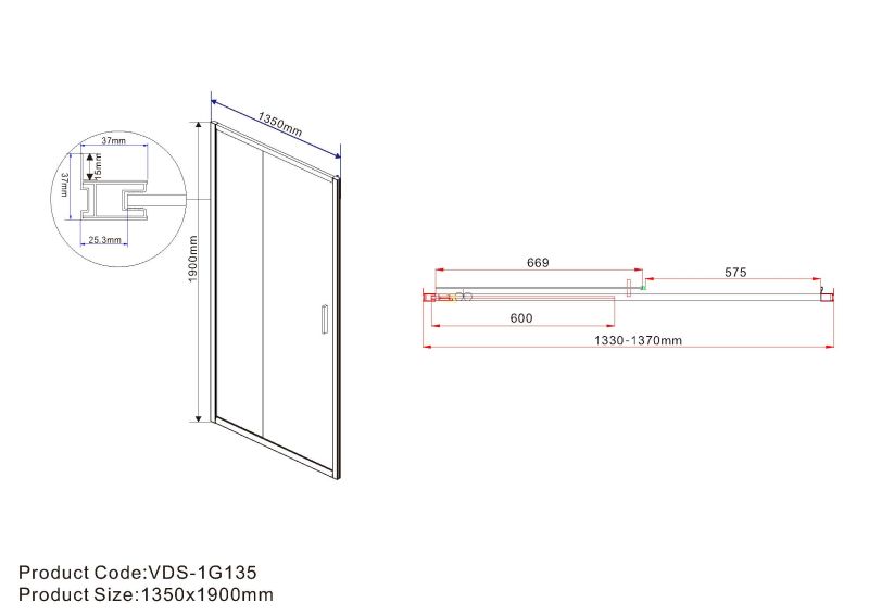 Душевая дверь Garda VDS-1G135CLB 1350 черный стекло прозрачное