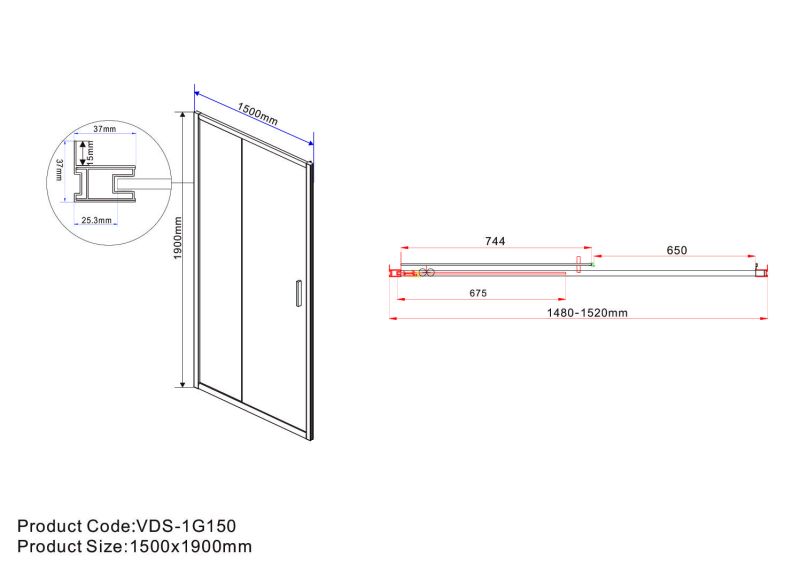Душевая дверь Garda VDS-1G150CLG, 1500, брашированное золото, стекло прозрачное