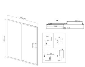 Душевая дверь City VDS-5CT130CLGM, 1300, вороненая сталь, стекло прозрачное
