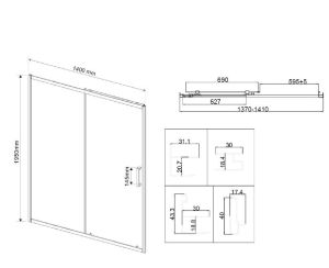 Душевая дверь City VDS-5CT140CLGM, 1400, вороненая сталь, стекло прозрачное