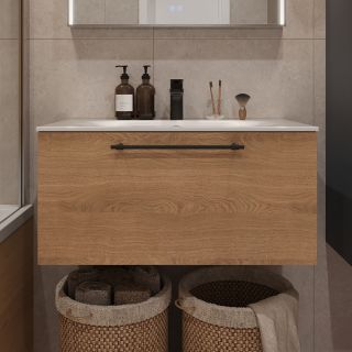 Тумба с раковиной подвесная Terminus (80см) Venta VEN10801300001O, шпон/дуб