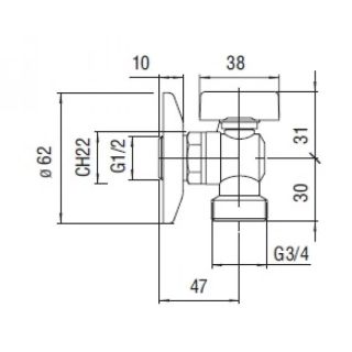 Nobili AV00121/1CR угловой кран для стиральной машины 1/2 х 3/4, хром Nobili AV00121/1CR угловой кран для стиральной машины 1/2 х 3/4, хром