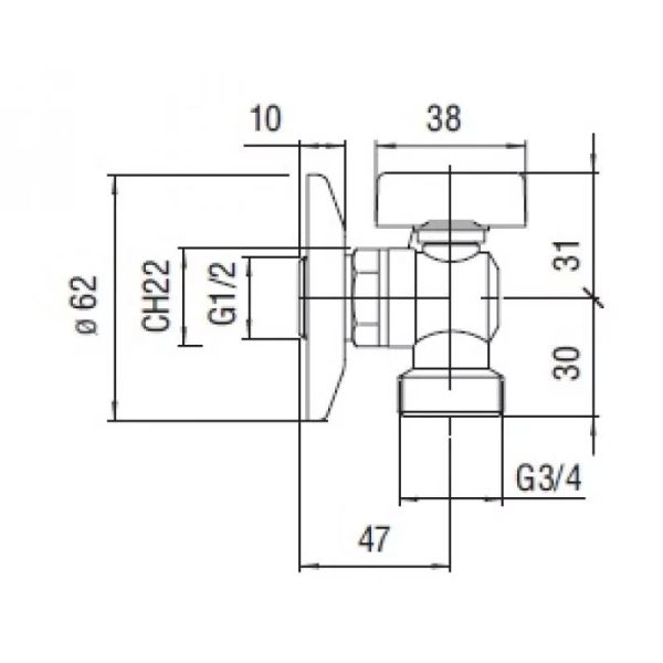 Nobili AV00121/1CR угловой кран для стиральной машины 1/2 х 3/4, хром