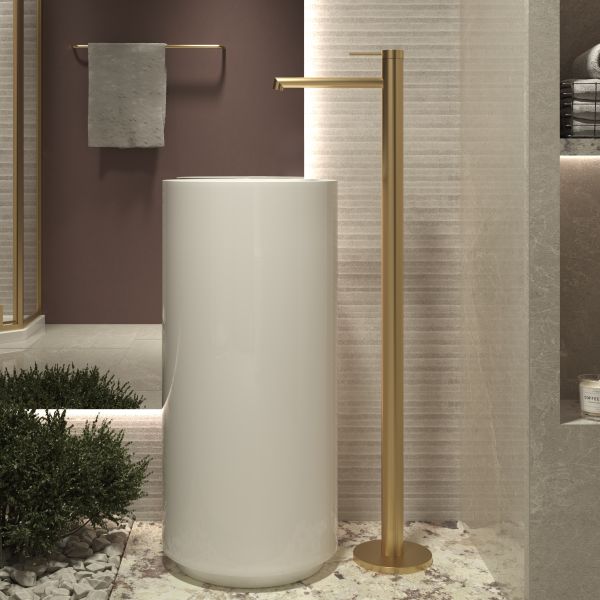 Смеситель для раковины напольный Vincea Rim VFBF-2R1BG, однорычажный, брашированное золото