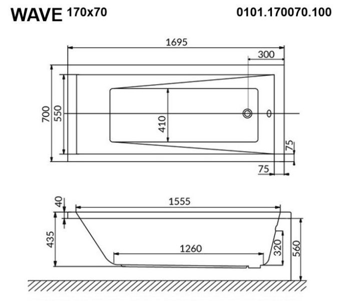 Акриловая ванна Whitecross Wave 0101.170070.100 170x70см белый глянец