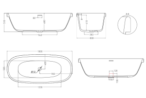 Ванна из искусственного камня Salini Greca In S-Stone 104821MRF 180x80см RAL полностью