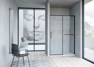 Душевая дверь в нишу Vincea Slim Soft 110 см, профиль черный, стекло прозрачное