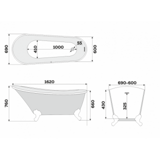 Ванна акриловая Delice Vintage DLR440105Bk 162х69 черная матовая Ванна акриловая Delice Vintage DLR440105Bk 162х69 черная матовая