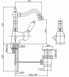 Однорычажный смеситель для биде, бронза Cezares VINTAGE-BSM2-02-Sw