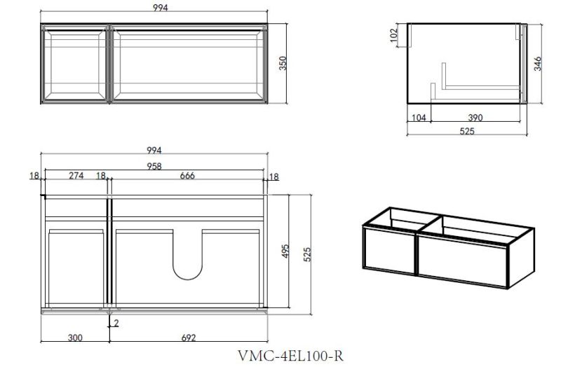 База под раковину Vincea Elise 1000 подвесная, правая, 2 выкатных ящика soft-close, серый матовый База под раковину Vincea Elise 1000 подвесная, правая, 2 выкатных ящика soft-close, серый матовый