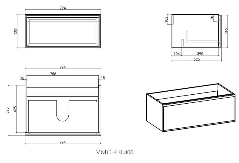База под раковину Vincea Elise 800 подвесная, 2 выкатных ящика soft-close, серый матовый База под раковину Vincea Elise 800 подвесная, 2 выкатных ящика soft-close, серый матовый