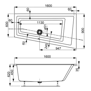 Акриловая ванна VagnerPlast Cavallo Offset VPBA169CAV3PX-04 правая 160x90см белый