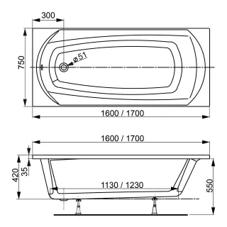 Акриловая ванна VagnerPlast Ebony VPBA170EBO2X-04 170x75см белый Акриловая ванна VagnerPlast Ebony VPBA170EBO2X-04 170x75см белый