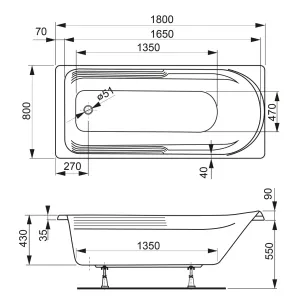 Акриловая ванна VagnerPlast Hera VPBA180HER2X 180x80см белый