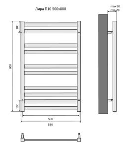 Водяной полотенцесушитель Aquatek Лира AQ KP1080BL П10 50x80см чёрный муар