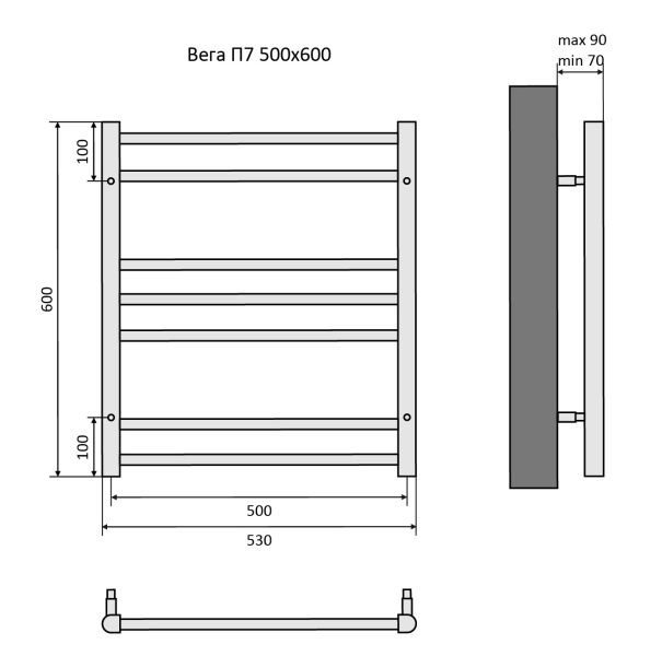 Водяной полотенцесушитель Aquatek Вега AQ DR0760CH П7 50x60см хром