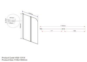 Шторка на ванну Vincea VSB-12114CLB 114 см, профиль черный, стекло прозрачное