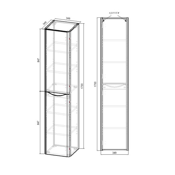 Шкаф-колонна Vincea Paola VSC-2P170RW-R 35 см темное дерево