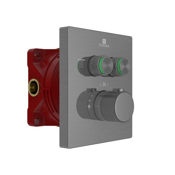 Встраиваемый смеситель для душа Vincea VSCV-321T-MGM двухфункциональный, термостатический, вороненая сталь